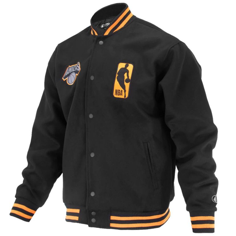 NBA Unisex New York Knicks Logoman Shadow Collection Full-Snap Varsity Jacket