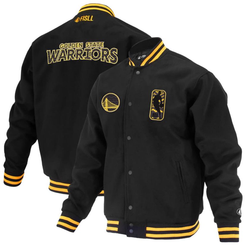 NBA Unisex Golden State Warriors Logoman Shadow Collection Full-Snap Varsity Jacket