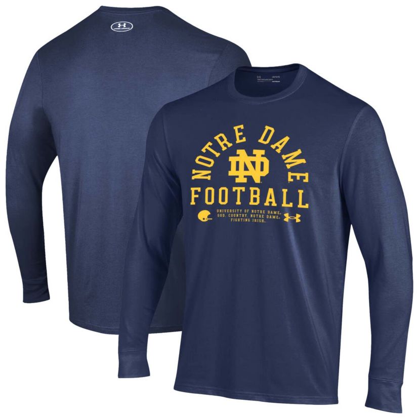 NCAA Under Armour Notre Dame Fighting Irish 2025 Sideline Football Performance Cotton Long Sleeve T-Shirt