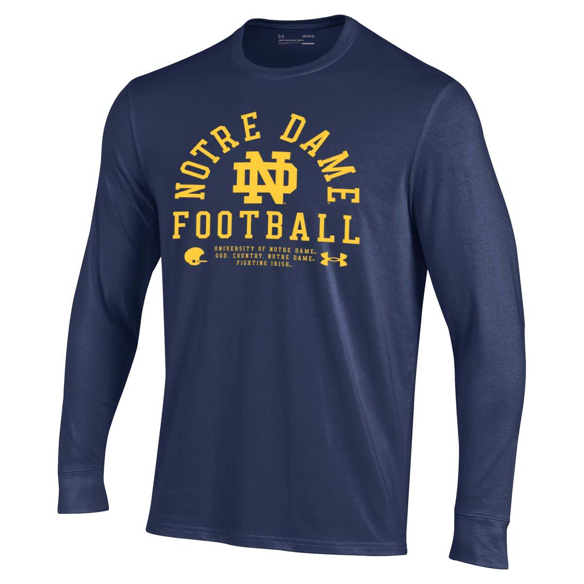 NCAA Under Armour Notre Dame Fighting Irish 2025 Sideline Football Performance Cotton Long Sleeve T-Shirt