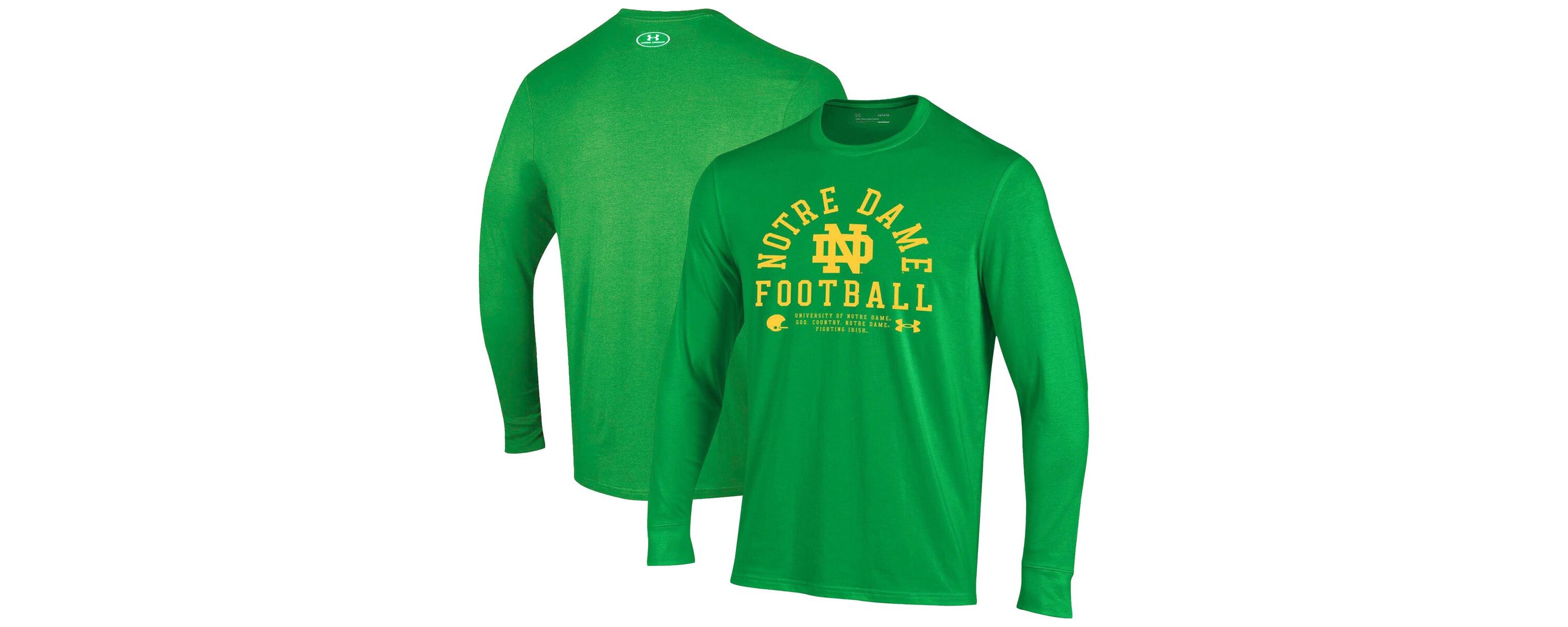 NCAA Under Armour Kelly Notre Dame Fighting Irish 2025 Sideline Football Performance Cotton Long Sleeve T-Shirt