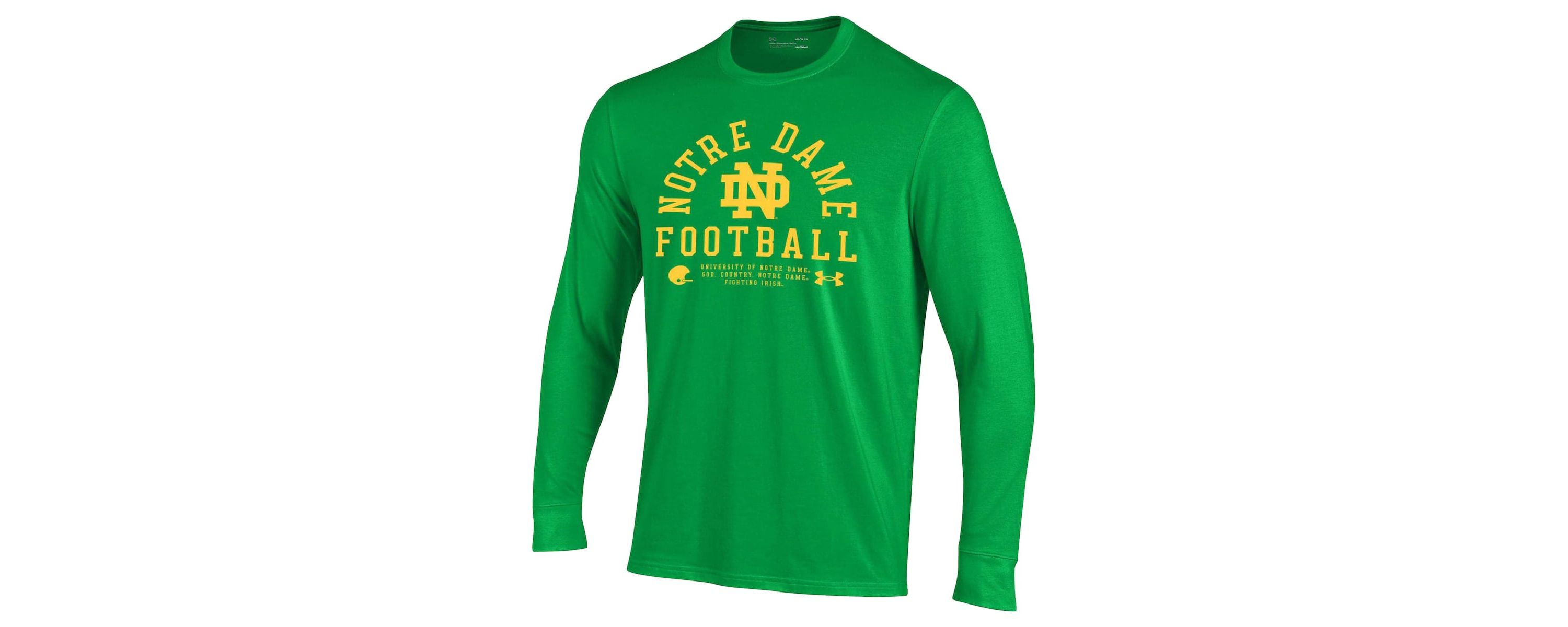 NCAA Under Armour Kelly Notre Dame Fighting Irish 2025 Sideline Football Performance Cotton Long Sleeve T-Shirt