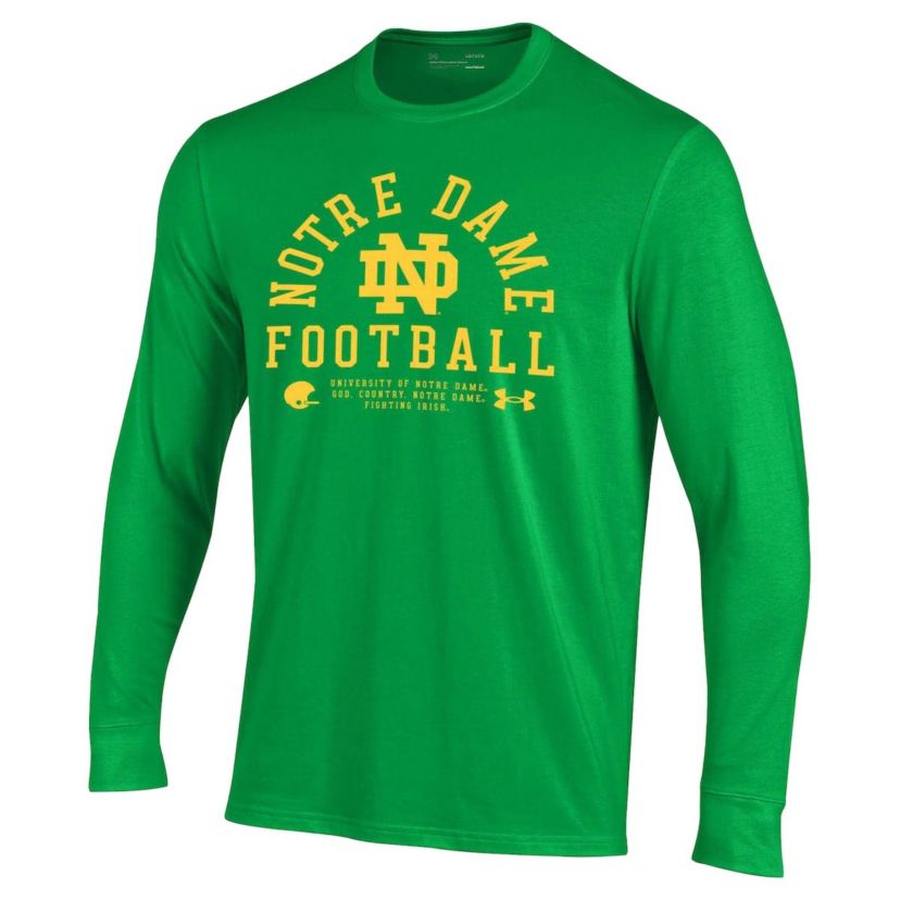 NCAA Under Armour Kelly Notre Dame Fighting Irish 2025 Sideline Football Performance Cotton Long Sleeve T-Shirt