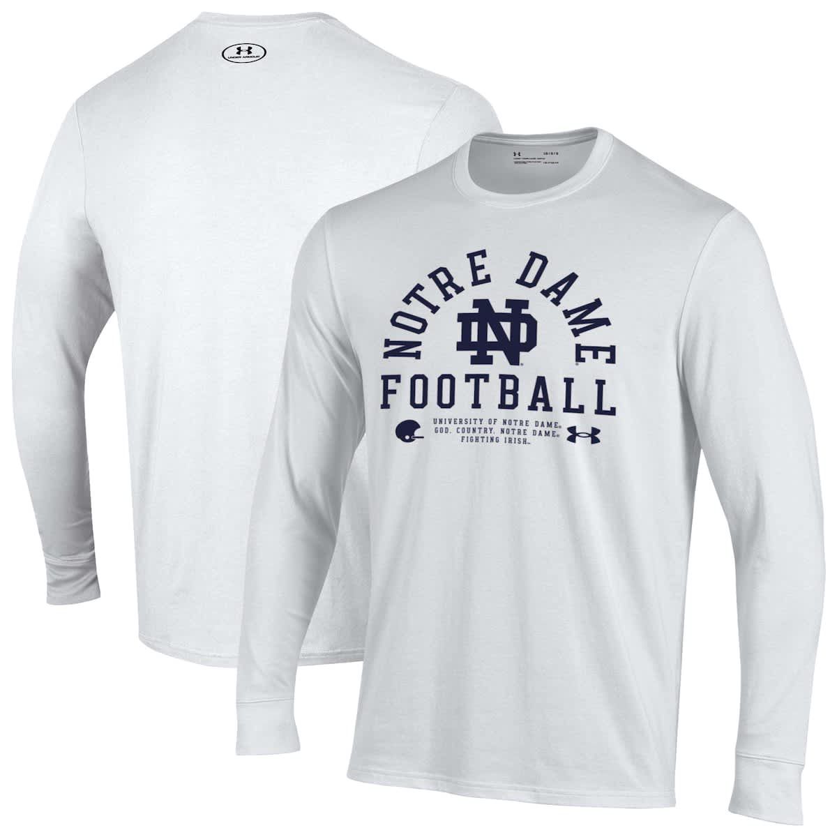 NCAA Under Armour Notre Dame Fighting Irish 2025 Sideline Football Performance Cotton Long Sleeve T-Shirt