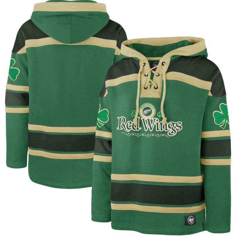 NHL Kelly Detroit Wings St. Patricks Day McLucky Superior Lacer Pullover Hoodie