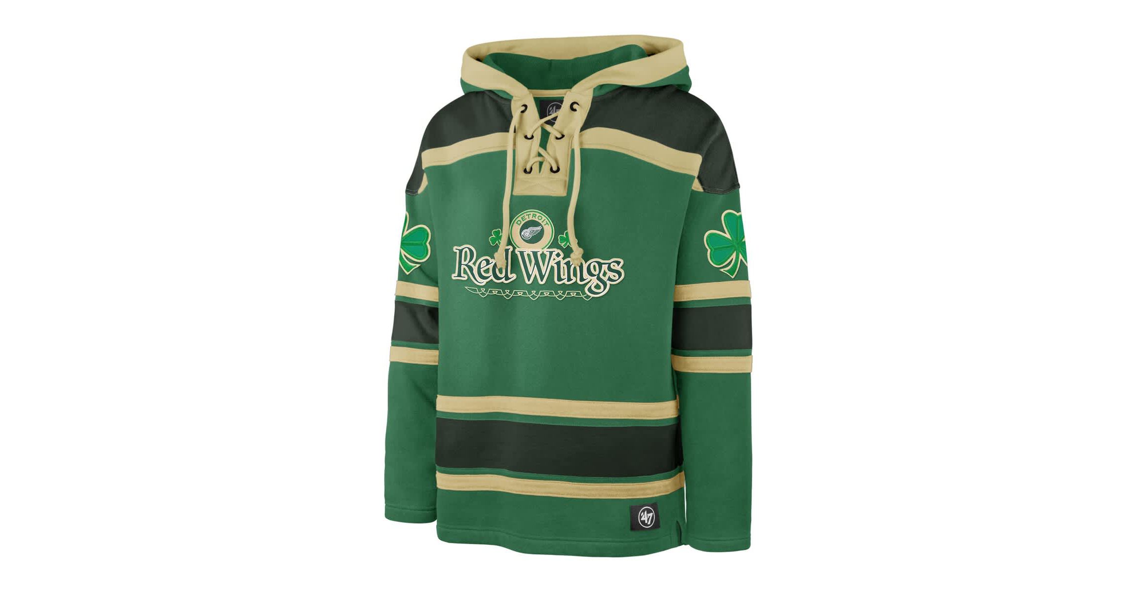 NHL Kelly Detroit Wings St. Patricks Day McLucky Superior Lacer Pullover Hoodie