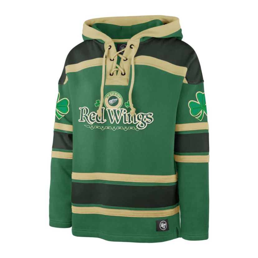 NHL Kelly Detroit Wings St. Patricks Day McLucky Superior Lacer Pullover Hoodie