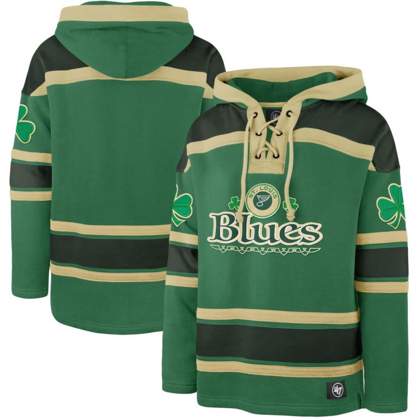 NHL Kelly St. Louis Blues St. Patricks Day McLucky Superior Lacer Pullover Hoodie