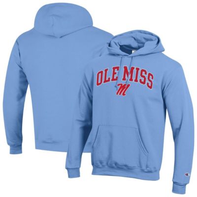Champion Men's NCAA Light Ole Miss Rebels Arched Logo Fleece Pullover Hoodie, Light Blue, 2XL