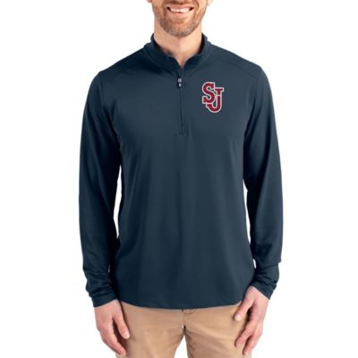 Cutter & Buck Men's St. John's Red Storm NCAA St. John's Storm Virtue DryTec Quarter-Zip Pullover, Navy Blue, 3XL