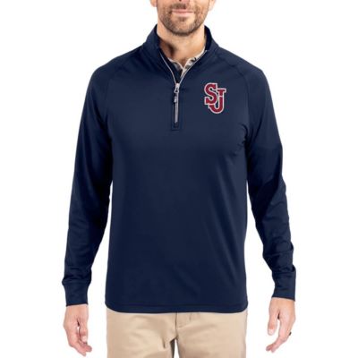 Cutter & Buck Men's St. John's Red Storm NCAA St. John's Storm Adapt Eco Knit Stretch Recycled Quarter-Zip Pullover, Navy Blue, 3XL