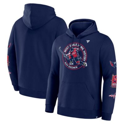 Men's NHL Fanatics Alexander Ovechkin Athletic Washington Capitals NHL All-Time Leading Goal Scorer Badges Pullover Hoodie, Navy Blue, Small