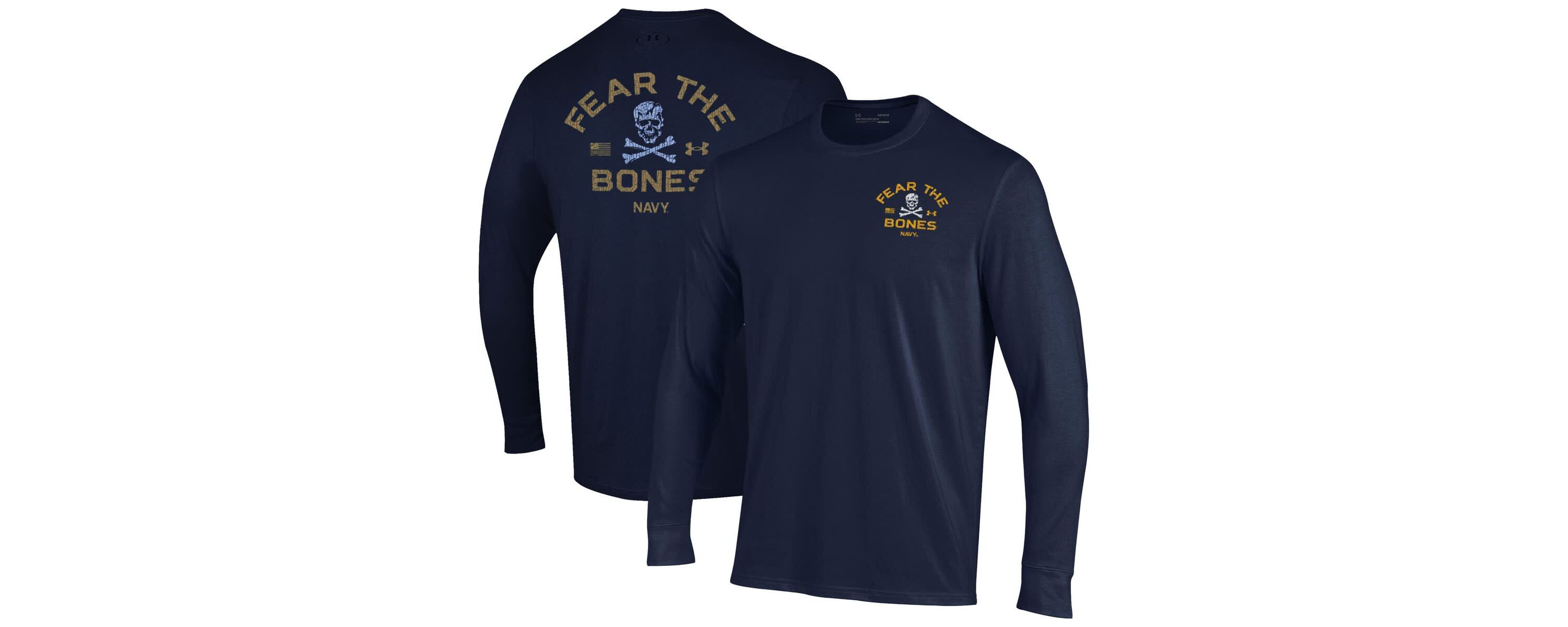 Navy Midshipmen NCAA Under Armour Midshipmen Distressed Jolly Rogers Performance Long Sleeve T-Shirt
