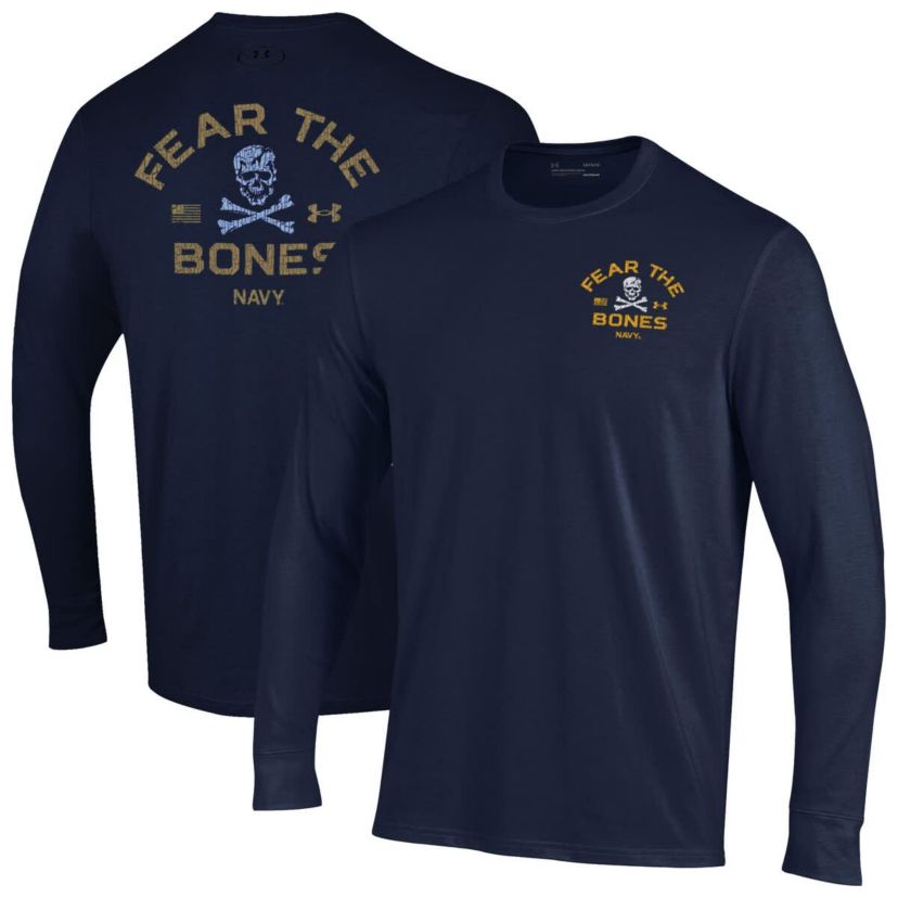 Navy Midshipmen NCAA Under Armour Midshipmen Distressed Jolly Rogers Performance Long Sleeve T-Shirt