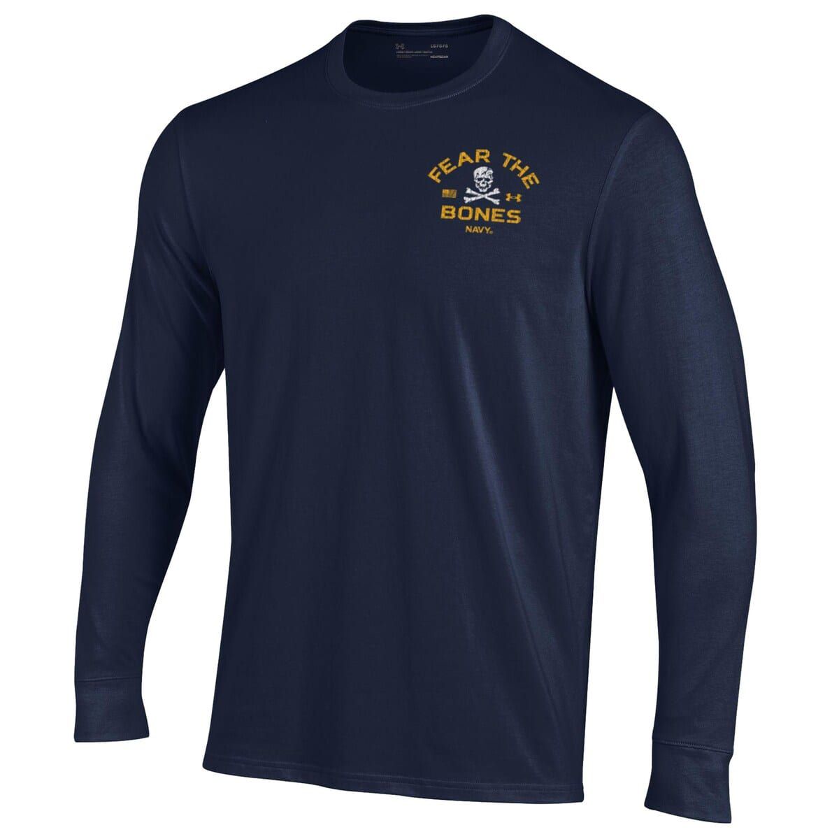 Navy Midshipmen NCAA Under Armour Midshipmen Distressed Jolly Rogers Performance Long Sleeve T-Shirt