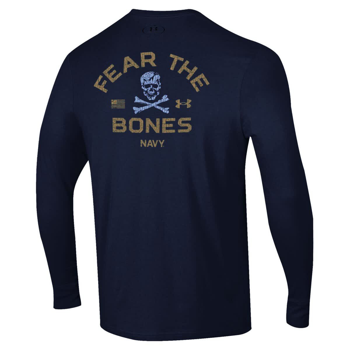 Navy Midshipmen NCAA Under Armour Midshipmen Distressed Jolly Rogers Performance Long Sleeve T-Shirt