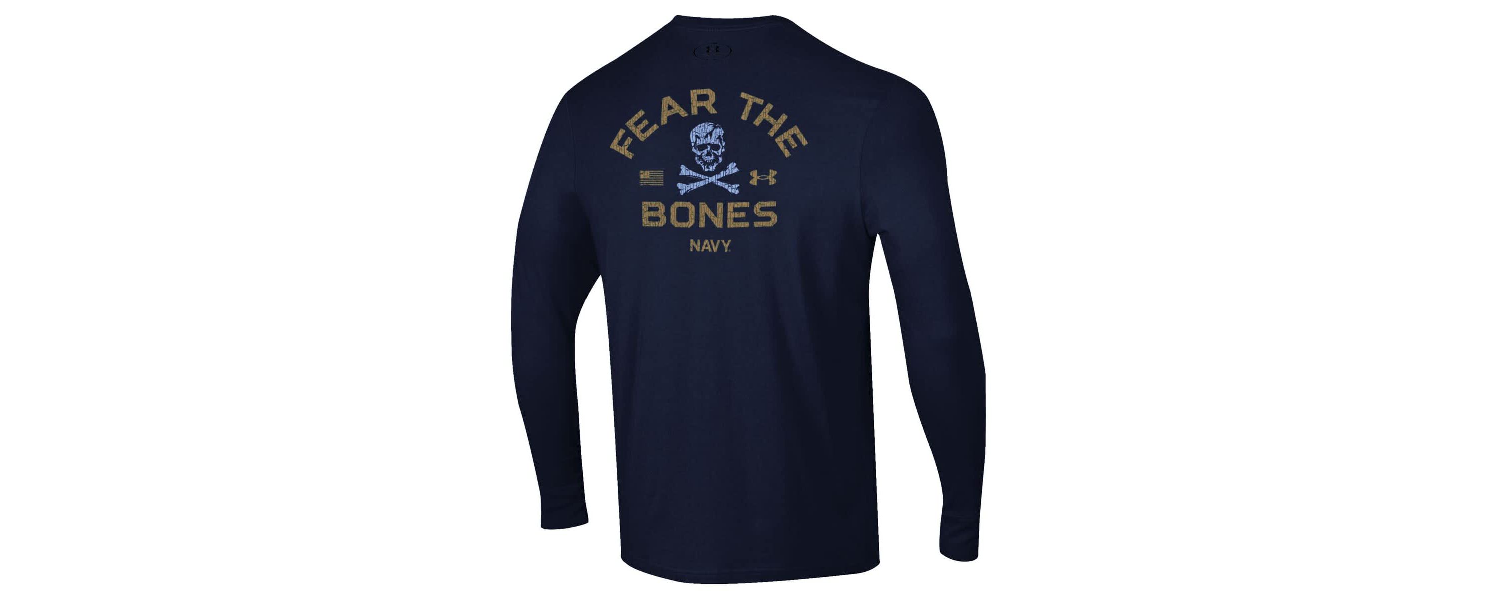 Navy Midshipmen NCAA Under Armour Midshipmen Distressed Jolly Rogers Performance Long Sleeve T-Shirt