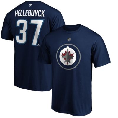 Men's NHL Fanatics Connor Hellebuyck Winnipeg Jets Authentic Stack Name & Number T-Shirt, Navy Blue, 3XL