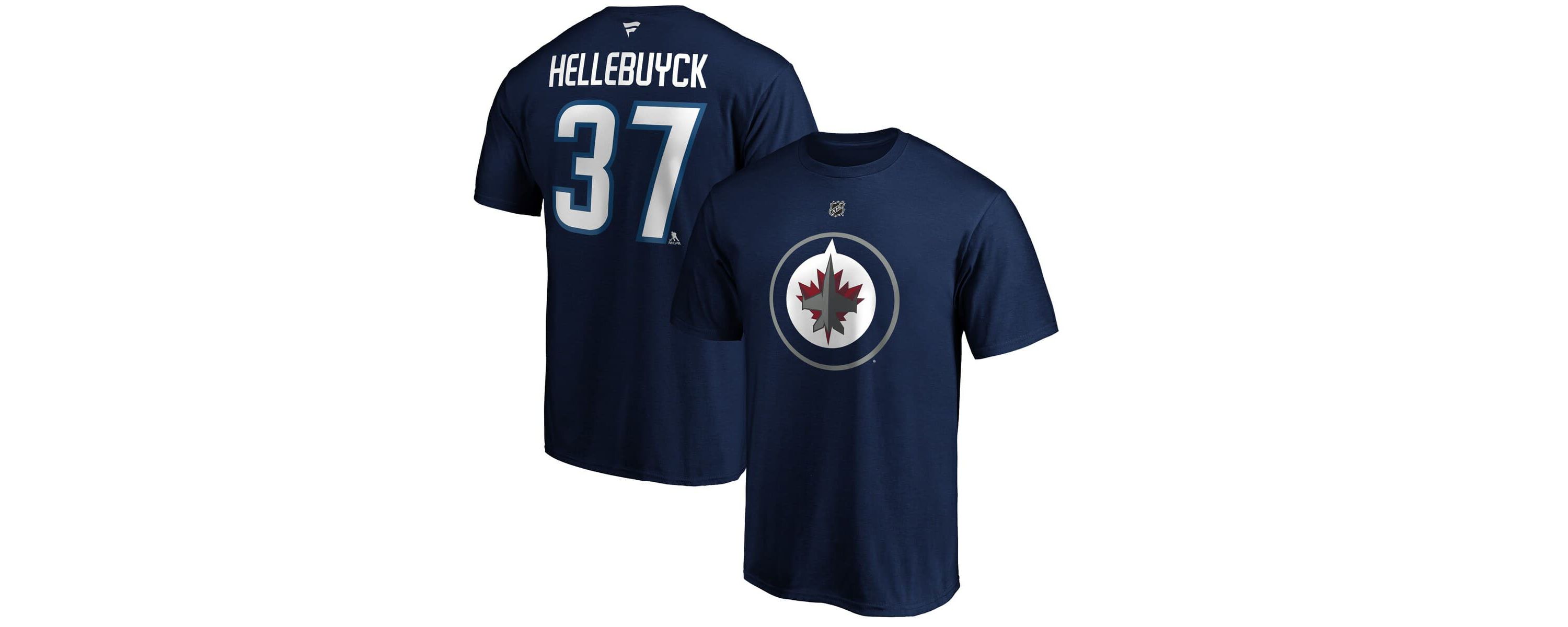 NHL Fanatics Connor Hellebuyck Winnipeg Jets Authentic Stack Name & Number T-Shirt