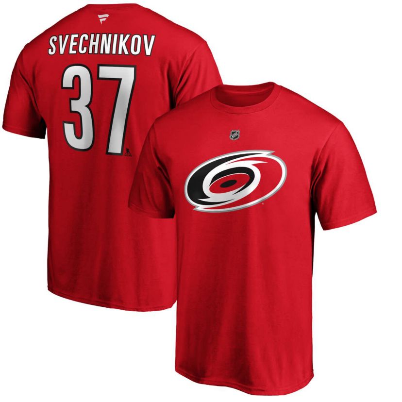 NHL Fanatics Andrei Svechnikov Carolina Hurricanes Authentic Stack Name & Number T-Shirt