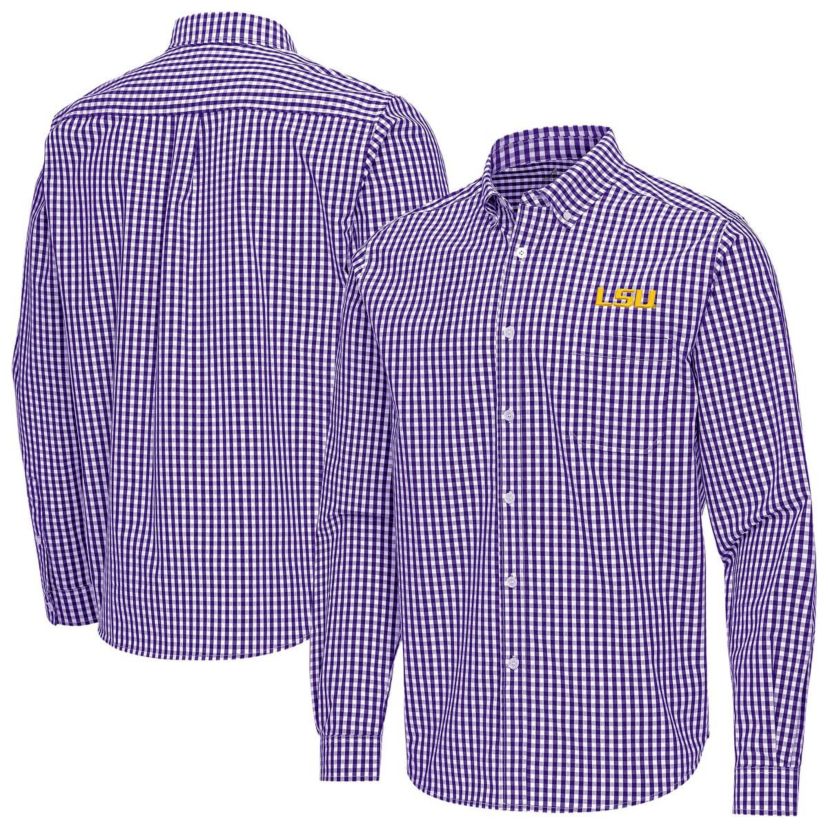 Antigua NCAA LSU Tigers Ellis Woven Tri-Blend Long Sleeve Button-Down Shirt  | Belk