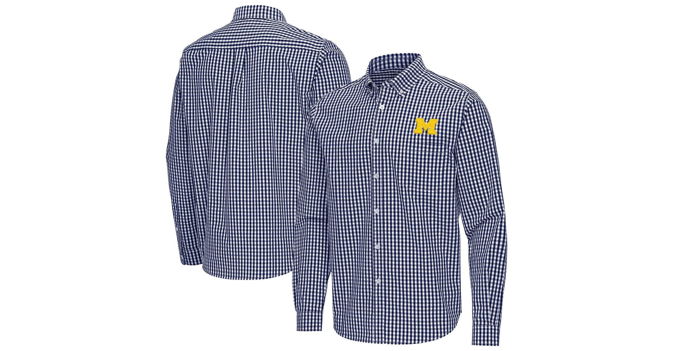 NCAA Michigan Wolverines Ellis Woven Tri-Blend Long Sleeve Button-Down Shirt