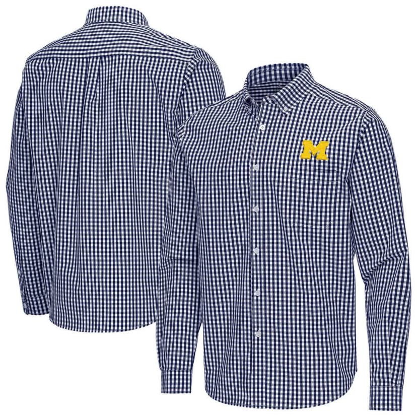 NCAA Michigan Wolverines Ellis Woven Tri-Blend Long Sleeve Button-Down Shirt
