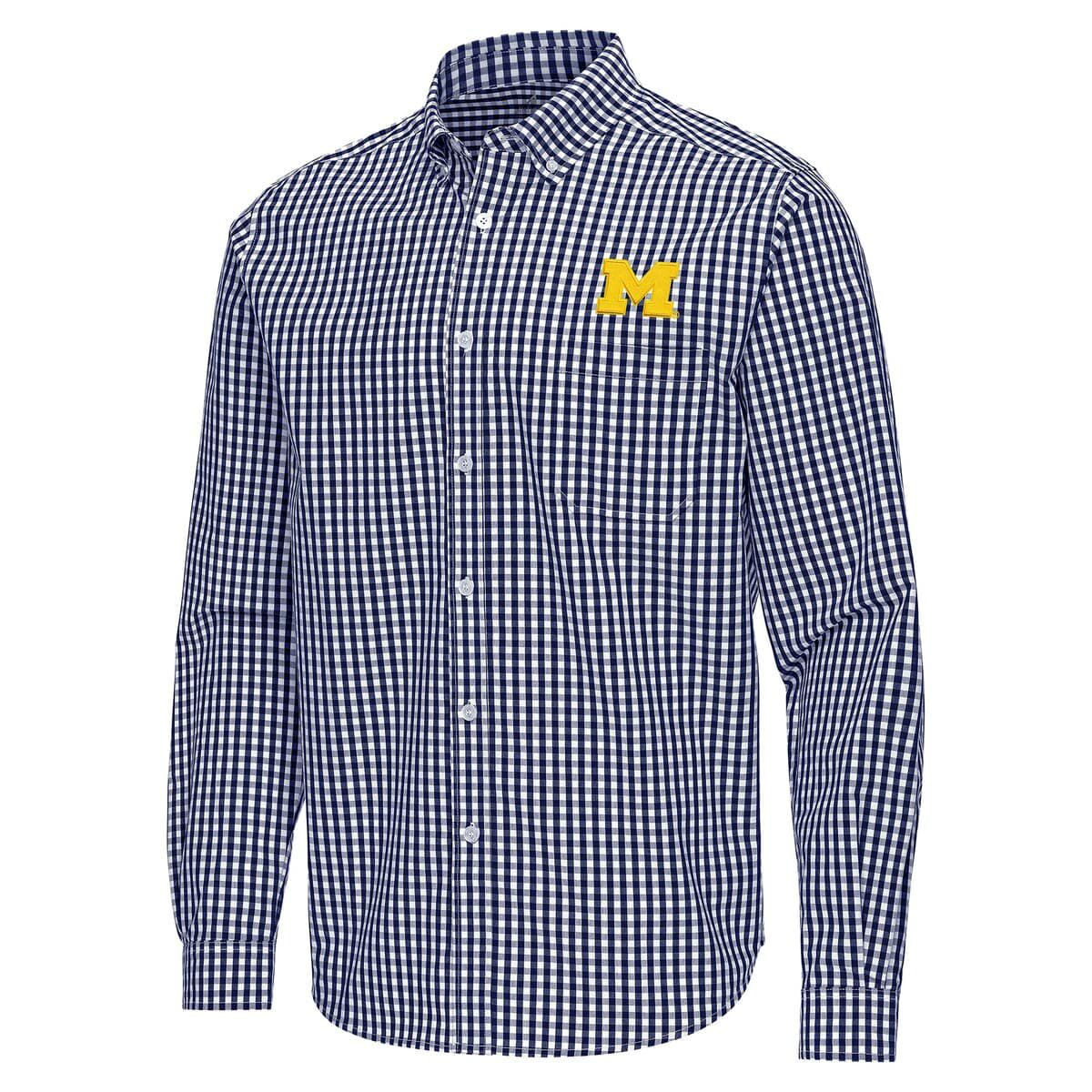 NCAA Michigan Wolverines Ellis Woven Tri-Blend Long Sleeve Button-Down Shirt