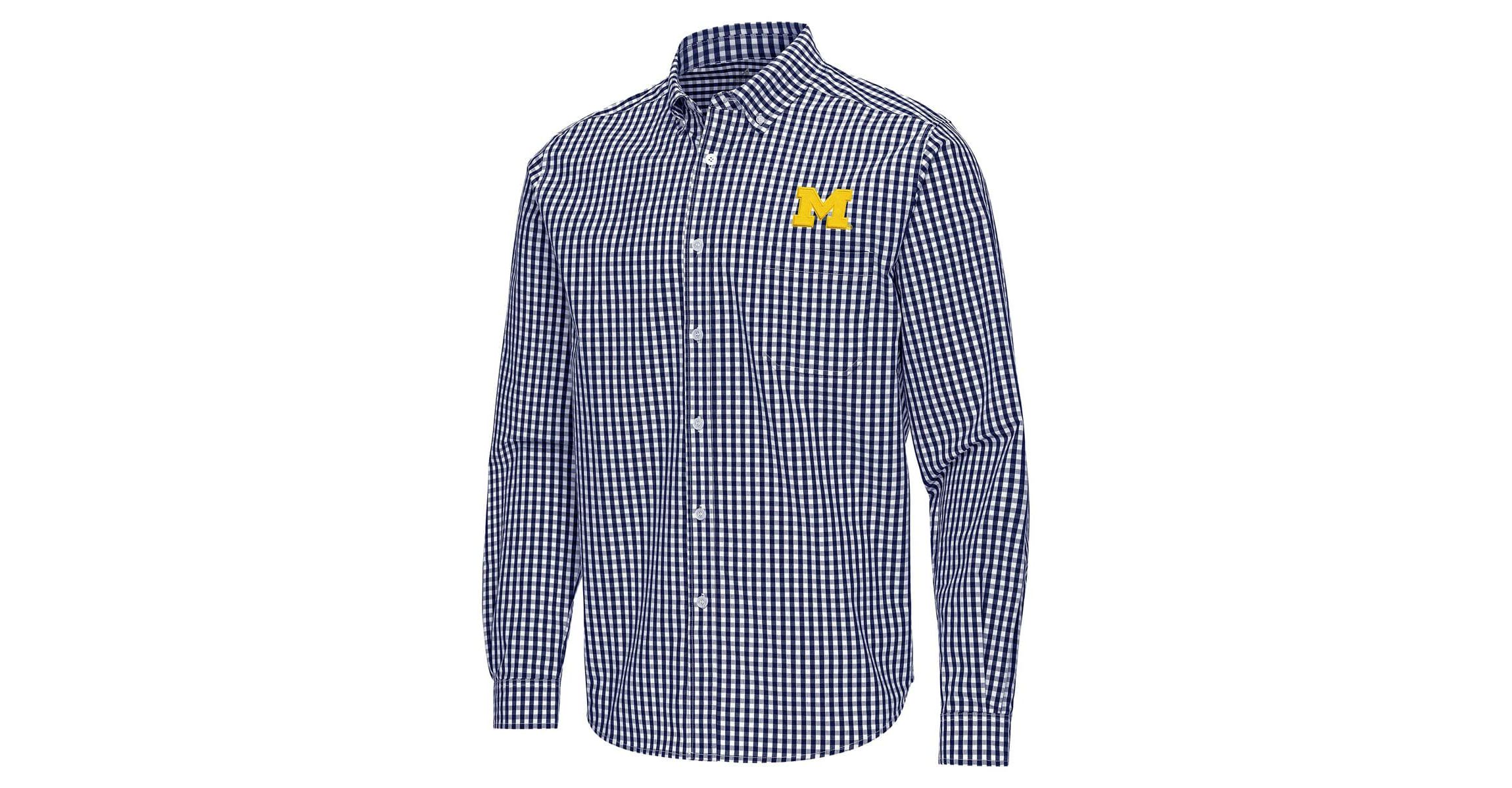 NCAA Michigan Wolverines Ellis Woven Tri-Blend Long Sleeve Button-Down Shirt