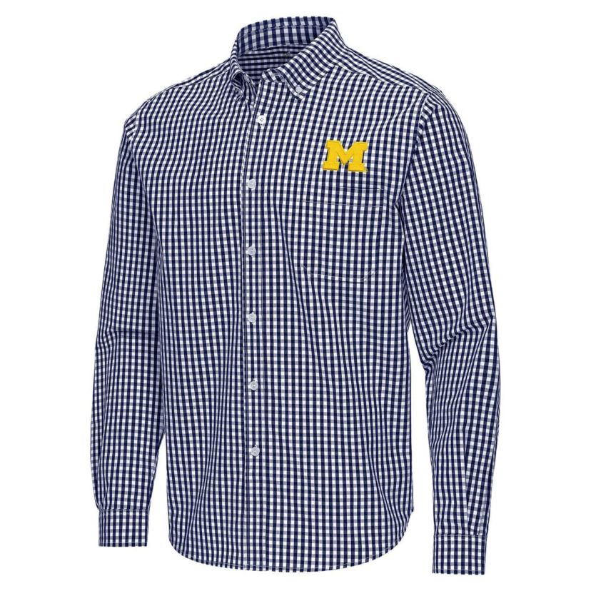 NCAA Michigan Wolverines Ellis Woven Tri-Blend Long Sleeve Button-Down Shirt