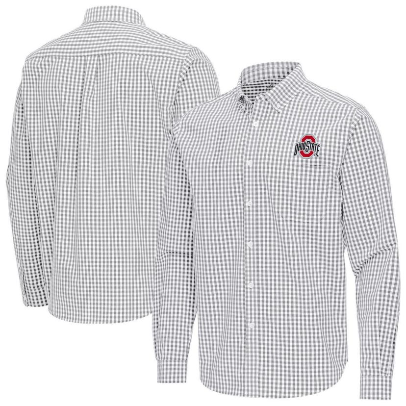 NCAA Ohio State Buckeyes Ellis Woven Tri-Blend Long Sleeve Button-Down Shirt