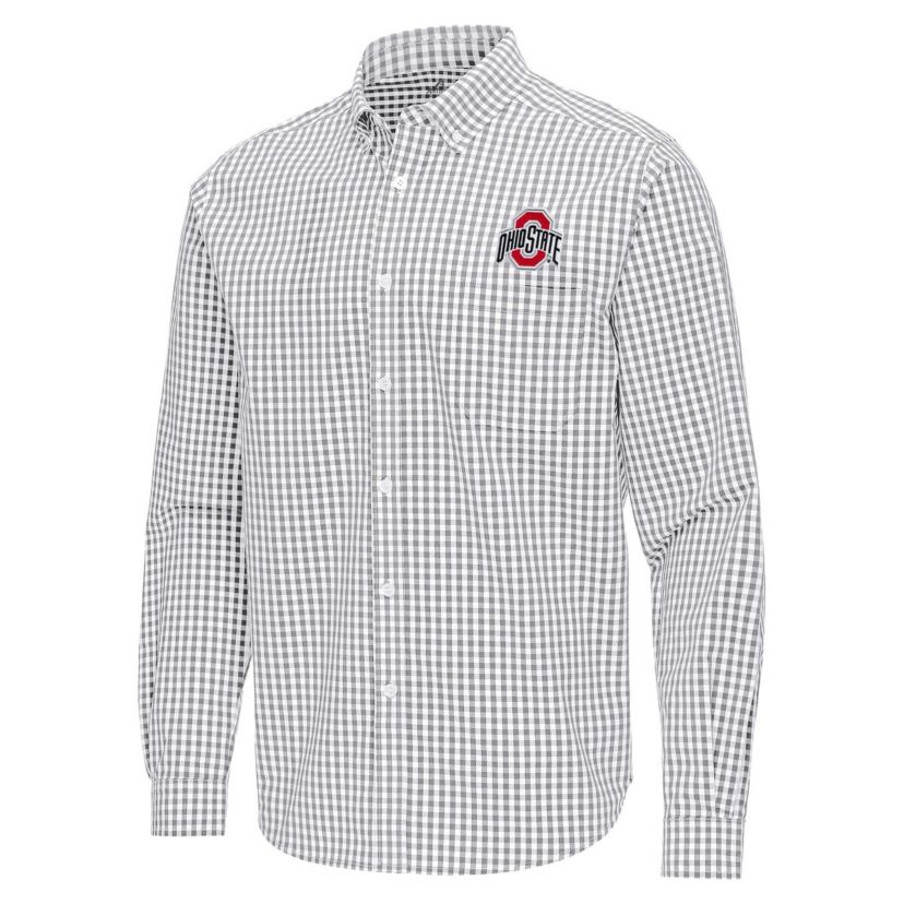 NCAA Ohio State Buckeyes Ellis Woven Tri-Blend Long Sleeve Button-Down Shirt