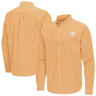 Antigua Men's NCAA Tennessee Tennessee Volunteers Ellis Woven Tri-Blend Long Sleeve Button-Down Shirt, Orange, 3XL