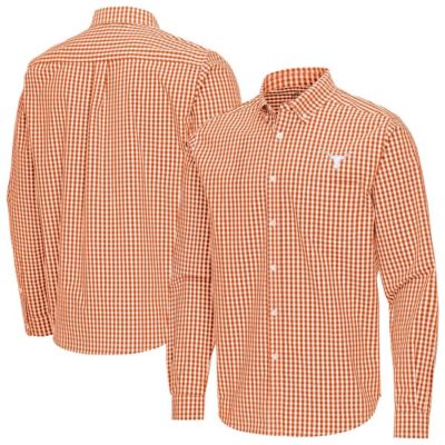 Antigua Men's NCAA Burnt Texas Longhorns Ellis Woven Tri-Blend Long Sleeve Button-Down Shirt, Orange, 3XL