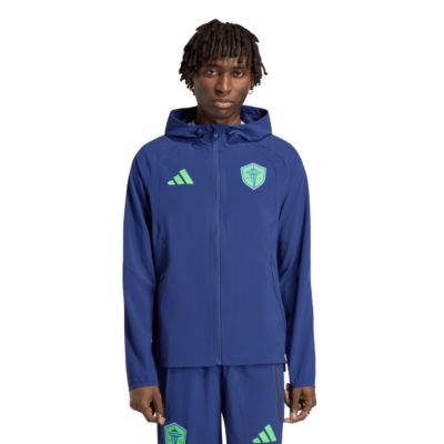 adidas Men's MLS Seattle Sounders FC Tiro Travel Full-Zip Hooded Windbreaker