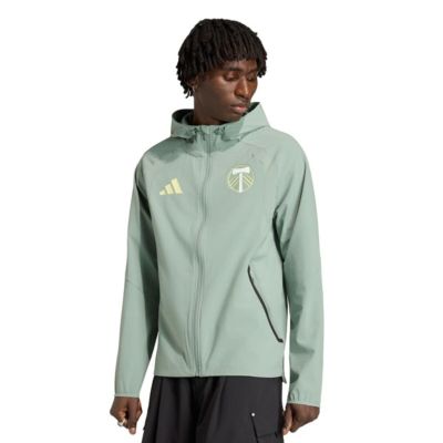 adidas Men's MLS Light Portland Timbers Tiro Travel Full-Zip Hooded Windbreaker, Green, XL