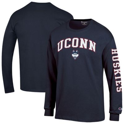 Champion Men's Connecticut Huskies NCAA UConn Huskies Arch Over Logo 2-Hit Long Sleeve T-Shirt, Navy Blue, 2XL
