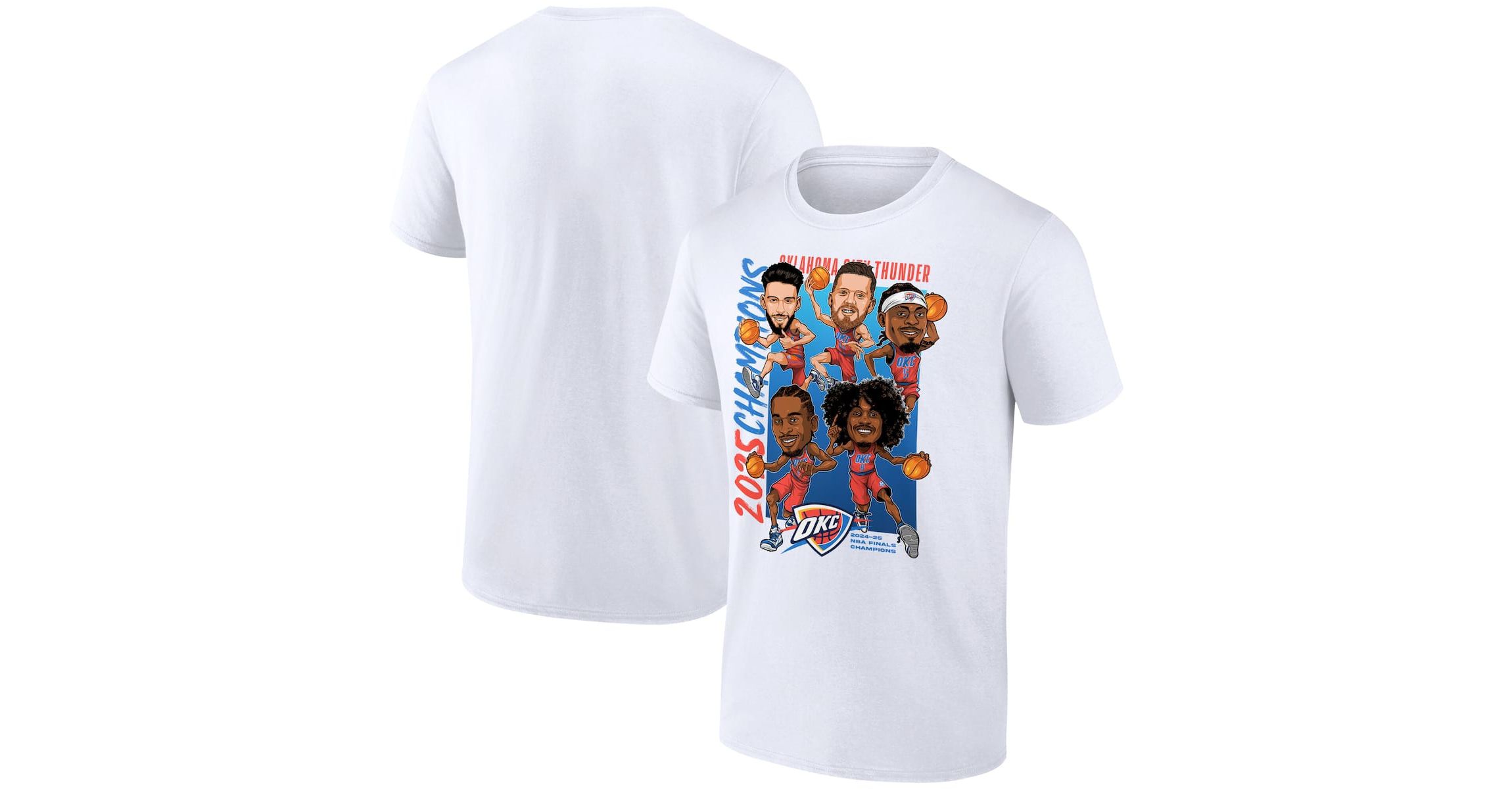 NBA Fanatics Oklahoma City Thunder 2025 NBA Finals s Caricature Full Court T-Shirt