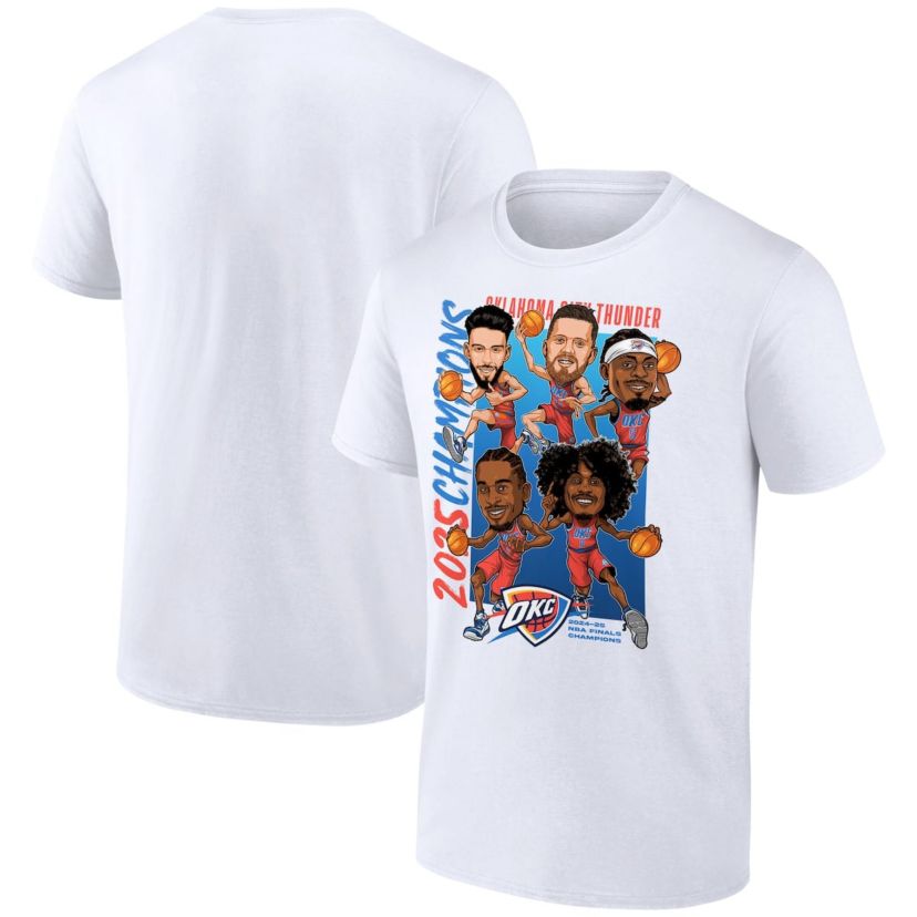 NBA Fanatics Oklahoma City Thunder 2025 NBA Finals s Caricature Full Court T-Shirt