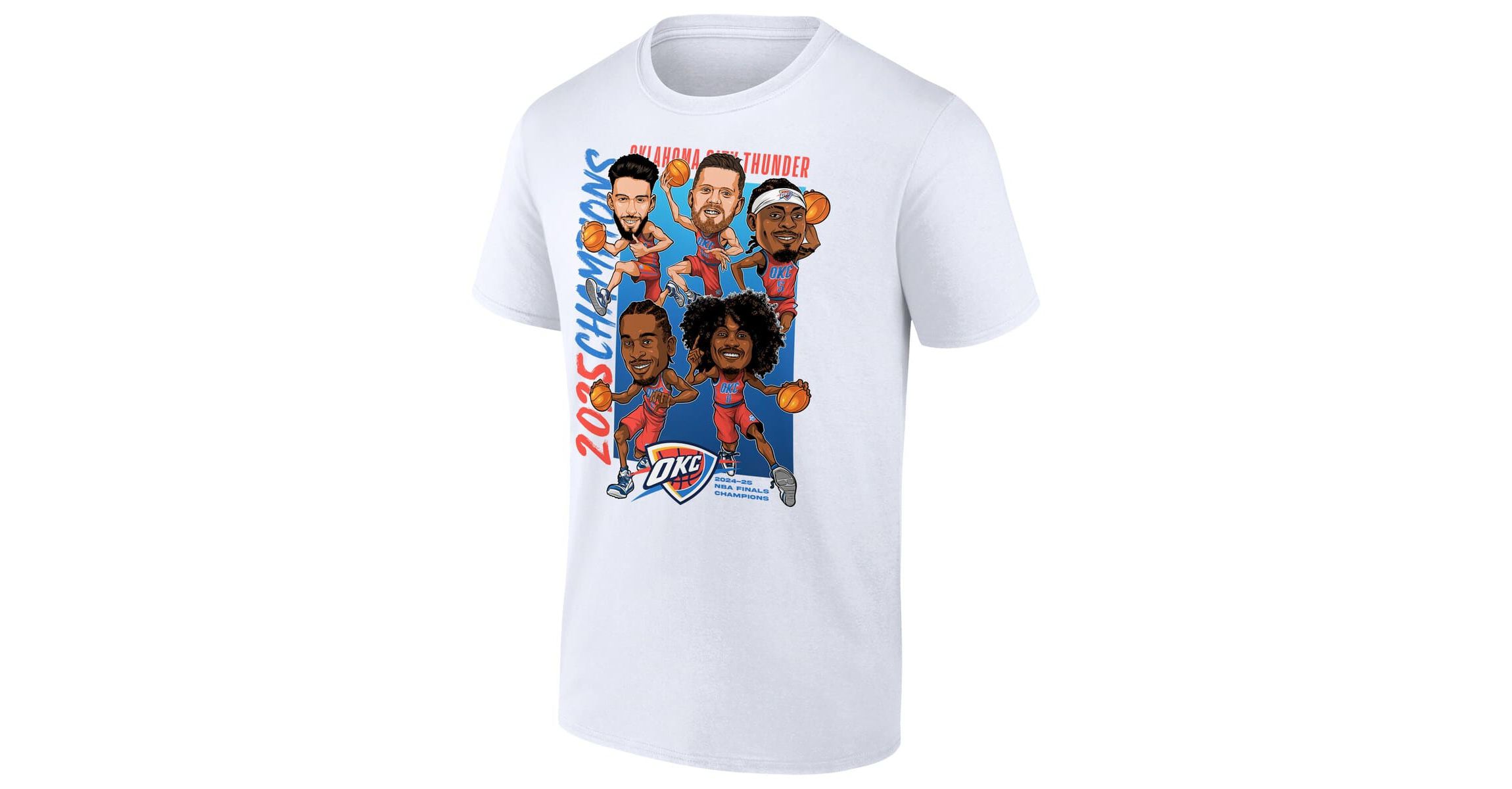 NBA Fanatics Oklahoma City Thunder 2025 NBA Finals s Caricature Full Court T-Shirt