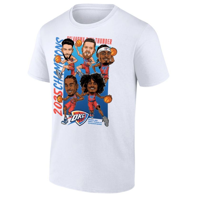 NBA Fanatics Oklahoma City Thunder 2025 NBA Finals s Caricature Full Court T-Shirt