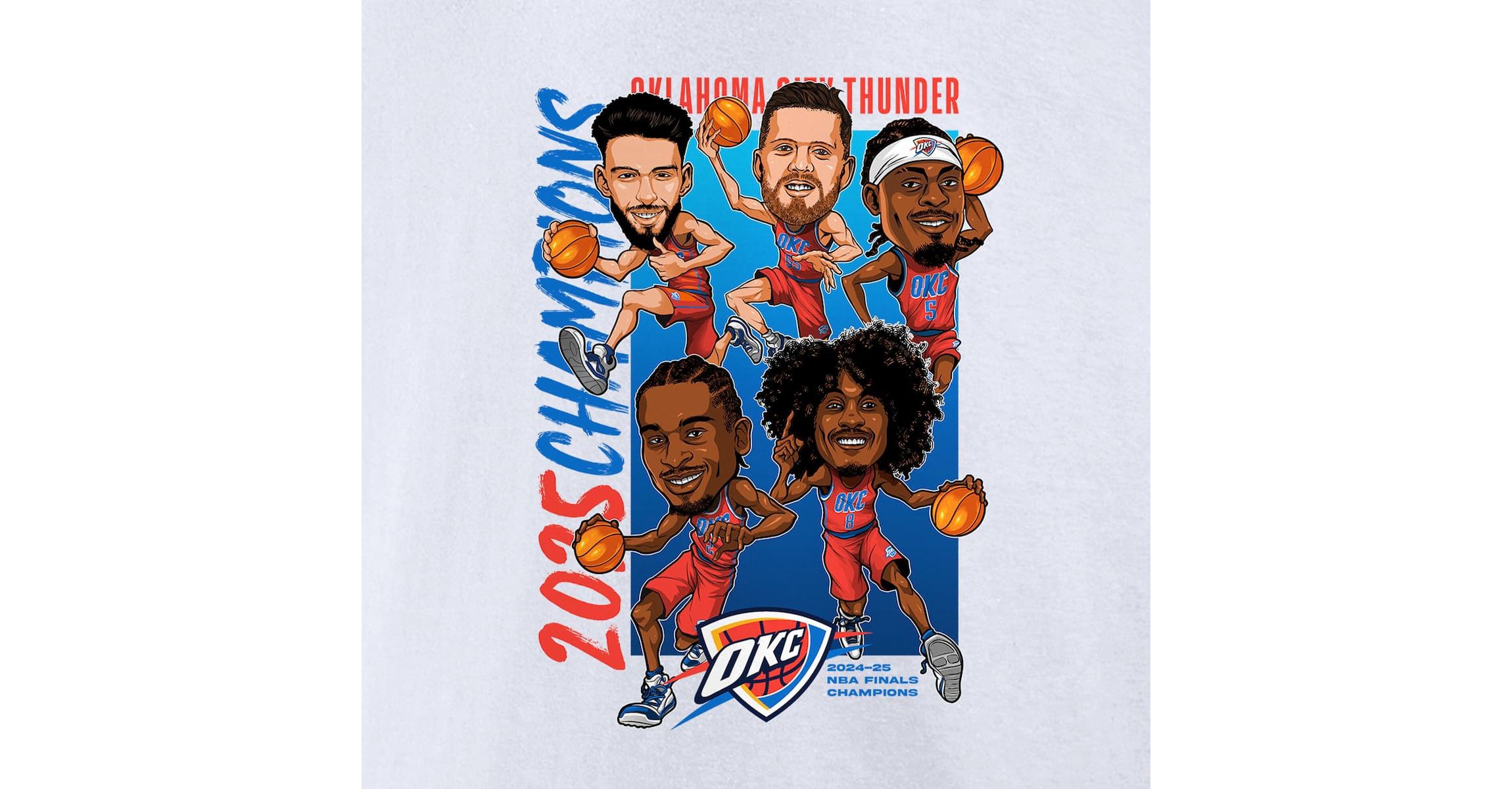 NBA Fanatics Oklahoma City Thunder 2025 NBA Finals s Caricature Full Court T-Shirt