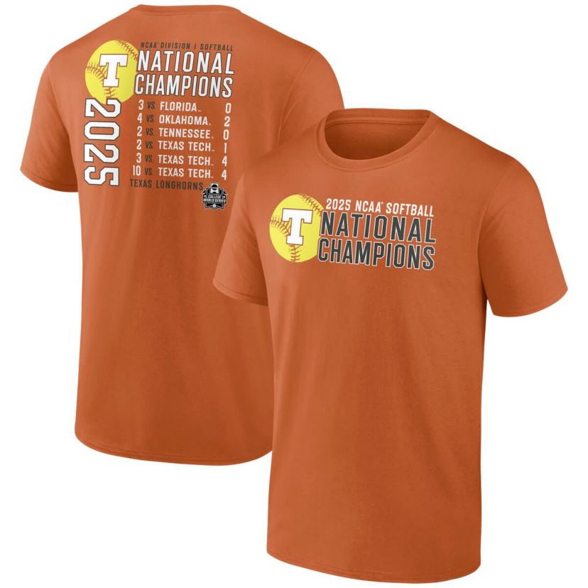 NCAA Fanatics Texas Texas Longhorns 2025 NCAA Softball NCAA World Series s Schedule T-Shirt