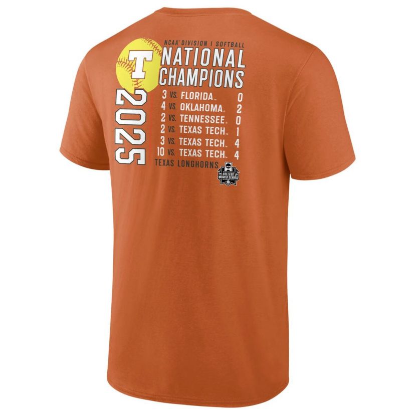 NCAA Fanatics Texas Texas Longhorns 2025 NCAA Softball NCAA World Series s Schedule T-Shirt
