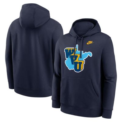Men's NCAA Nike West Virginia Mountaineers 1965 Throwback Club Fleece Hoodie, Navy Blue, 2XL