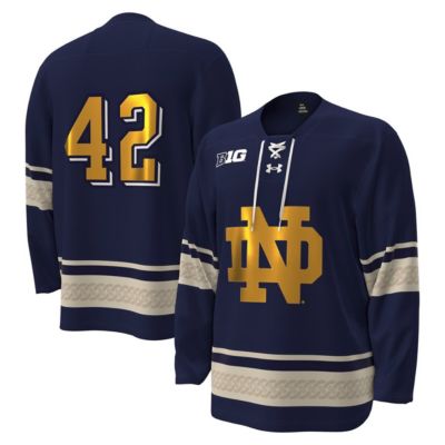 Men's NCAA Under Armour #42 Notre Dame Fighting Irish Alternate Replica Hockey Jersey, Navy Blue, Small