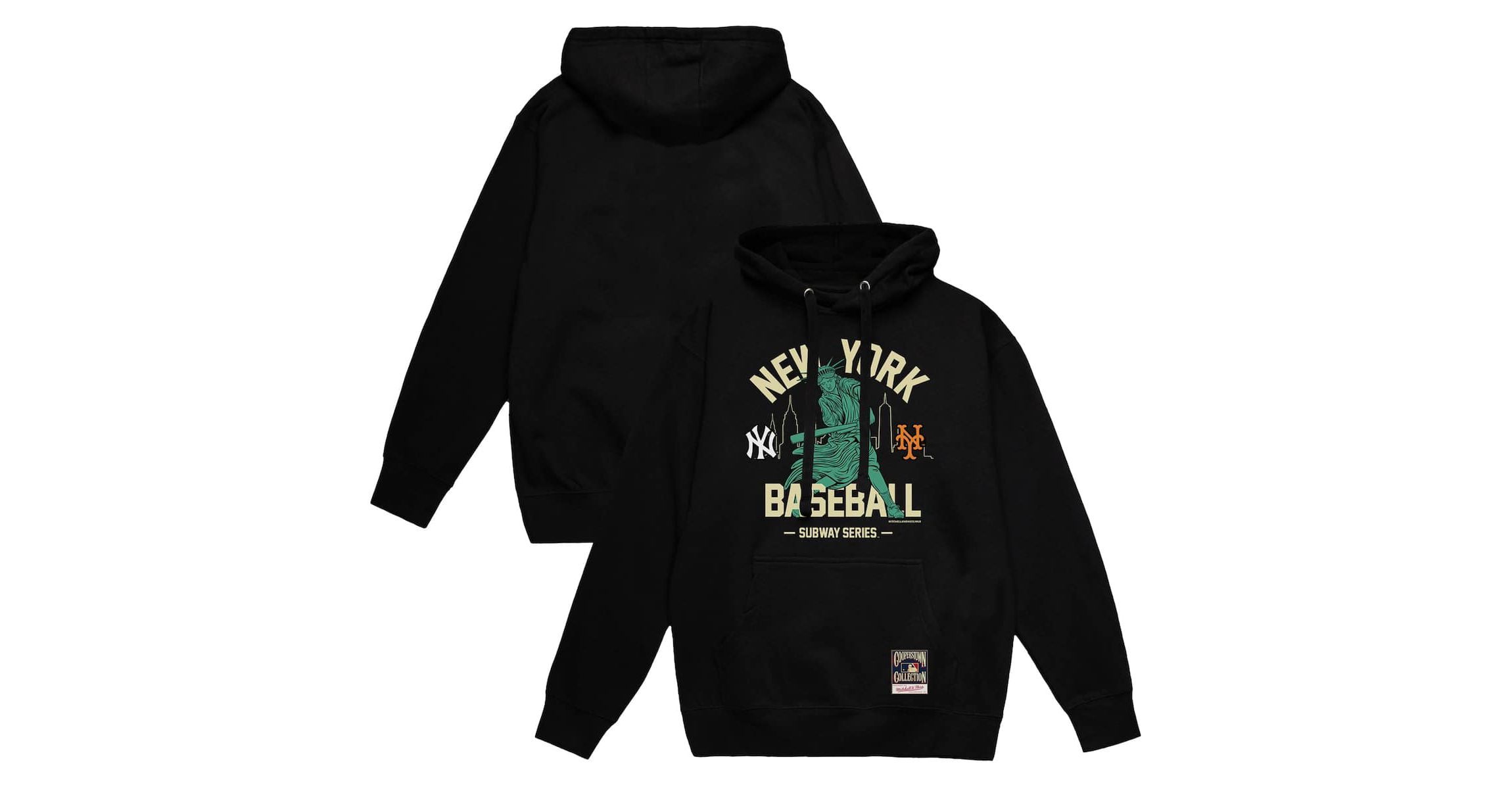 Multi-Team MLB New York Yankees vs. New York Mets Subway Series Swinging Liberty Pullover Hoodie