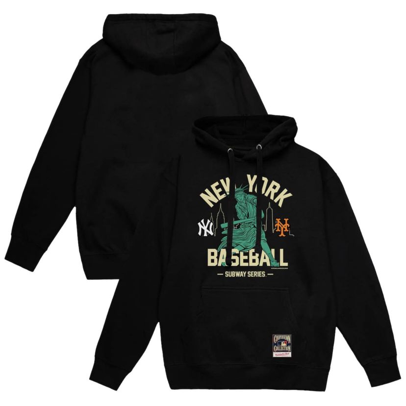 Multi-Team MLB New York Yankees vs. New York Mets Subway Series Swinging Liberty Pullover Hoodie