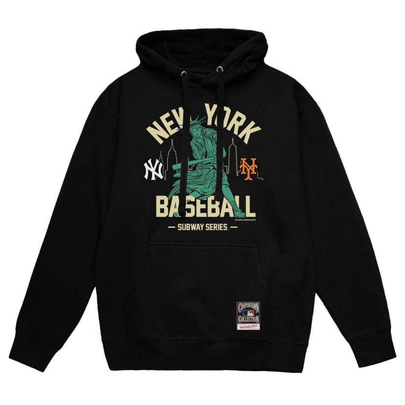 Multi-Team MLB New York Yankees vs. New York Mets Subway Series Swinging Liberty Pullover Hoodie