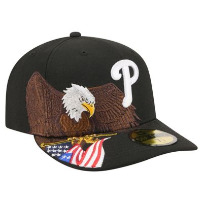 New Era Men's MLB Philadelphia Phillies Americana Bald Eagle Pre-Curved 59FIFTY Fitted Hat, Black, 7 5/8